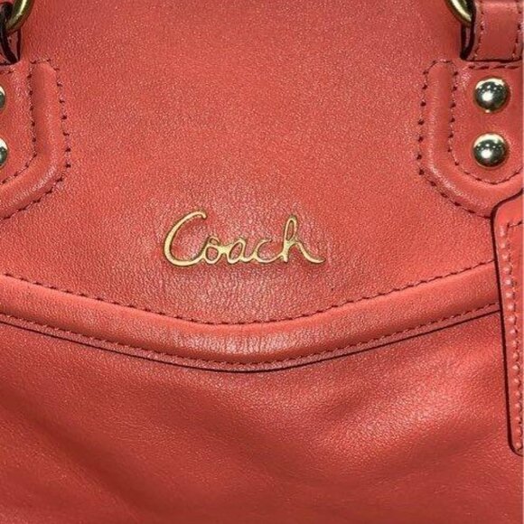 Coach w/COA Salmon Orange Ashley Pleated Leather Satchel 2 way bag - Picture 4 of 7
